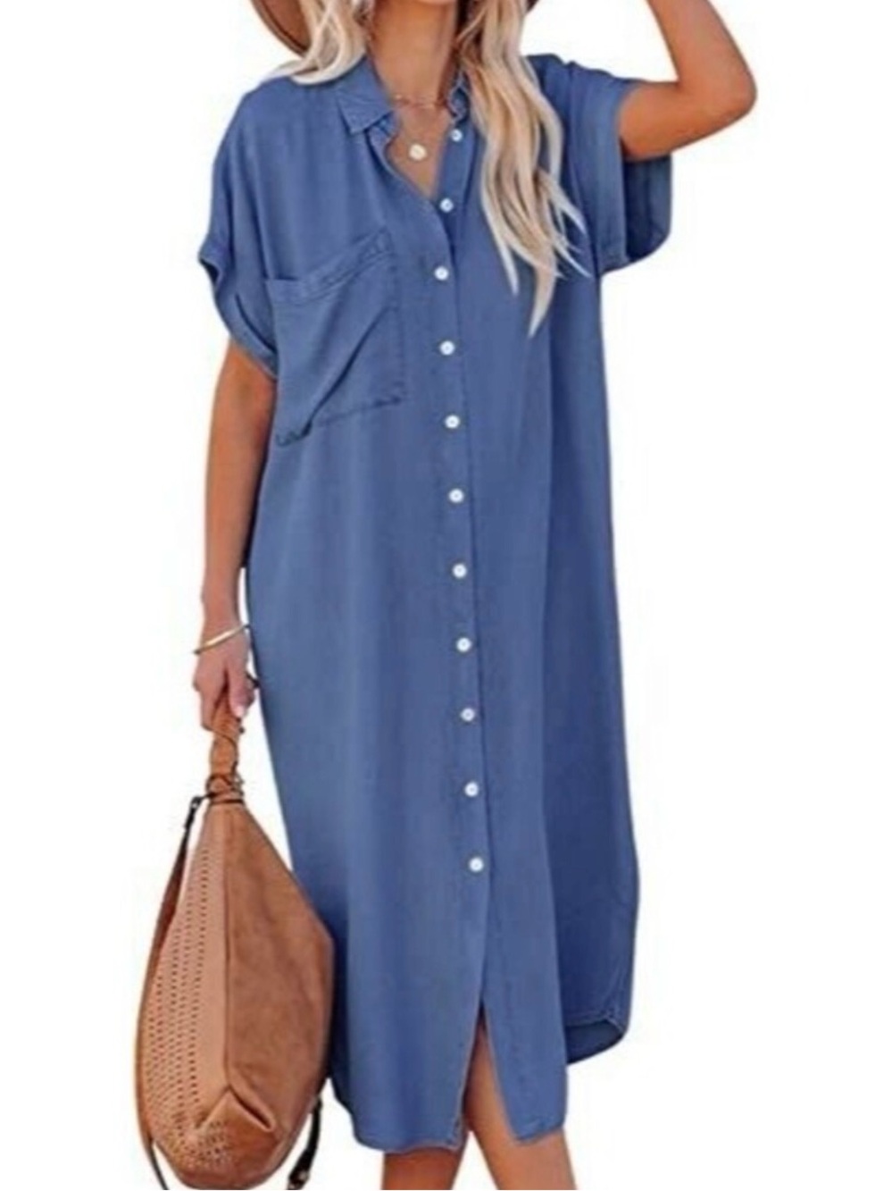 Cupshe Blue Button-Front Midi Shirt Dress